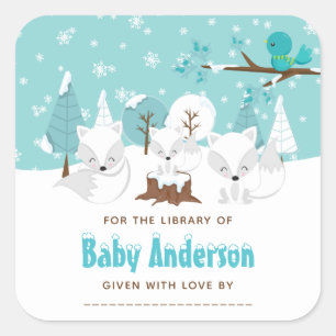 Arktis-Fuchs-Winter-Wunderland-Exlibris Quadratischer Aufkleber