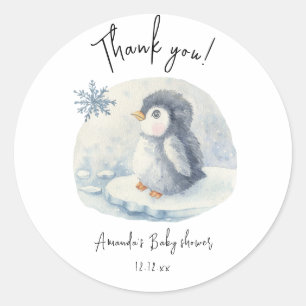 Arktis süßer Pinguin Danke Baby Shower  Runder Aufkleber