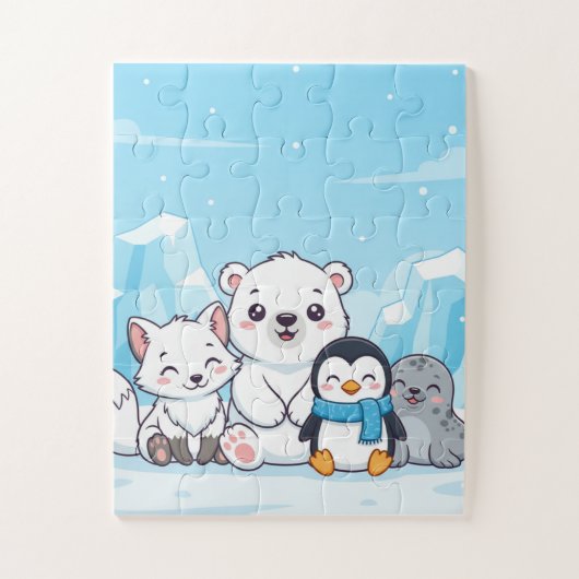 Arktis-Tiere Kinderpuzzle | Süßer Eisbär Fuchs P Puzzle (Vertikal)