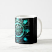 Arktisch blaue Mandala-Style-Fraktale im Rahmen Kaffeetasse (VorderseiteRechts)