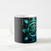Arktisch blaue Mandala-Style-Fraktale im Rahmen Kaffeetasse (Vorderseite Links)