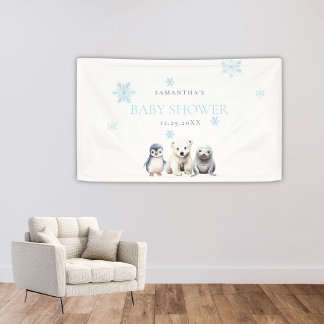 Arktische Aquarell-Tiere Schneeflocken Willkommens Banner