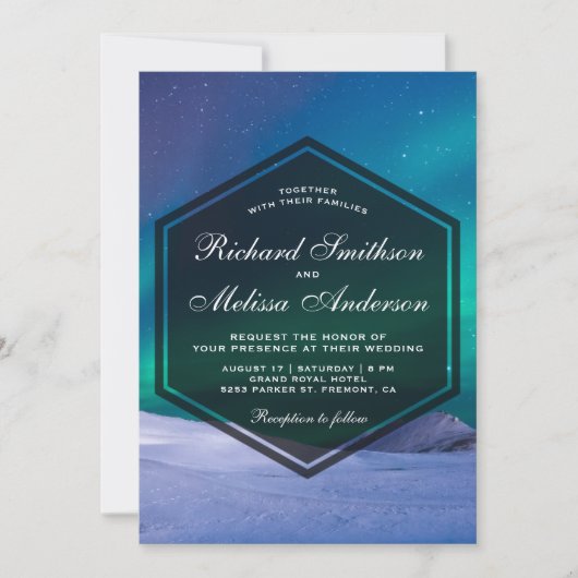 Arktische Eis-Aurora-Polarlichter, die Einladung (Vorderseite)