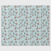 Arktische Freunde: Blaues Weihnachten Geschenkpapier (Flach)