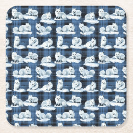 Arktische Füchse Winter Weihnachten Tartan Kariert Rechteckiger Pappuntersetzer