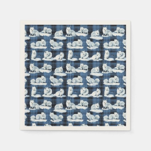 Arktische Füchse Winter Weihnachten Tartan Kariert Serviette (Vorderseite)