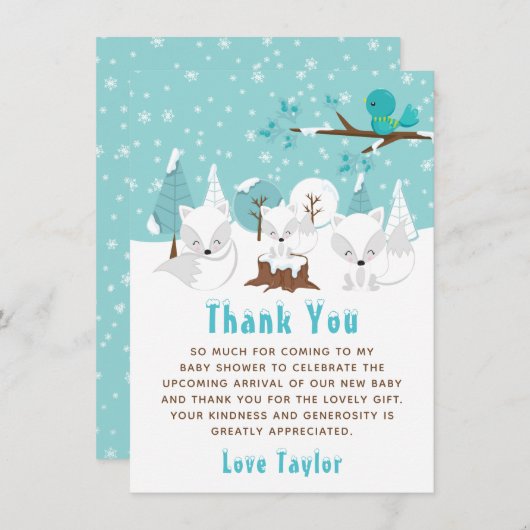 Arktische Füchse Winter Wonderland Baby Dusche Dankeskarte (Vorne/Hinten)