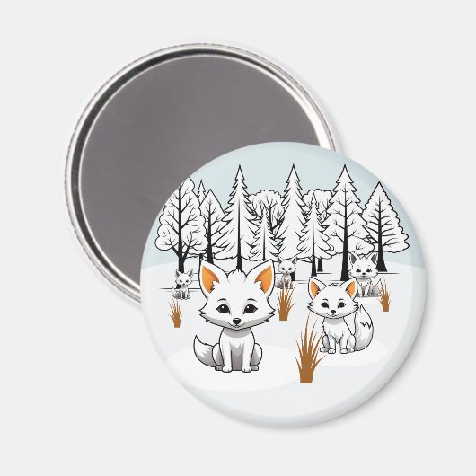 Arktische Füchse - Winterlandschaft Magnet (Vorderseite/Rückseite)