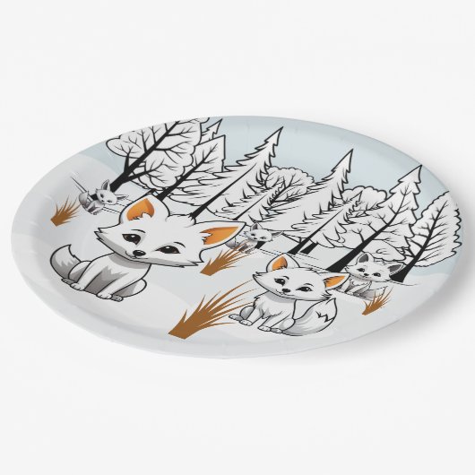 Arktische Füchse - Winterlandschaft Pappteller (Schrägansicht)