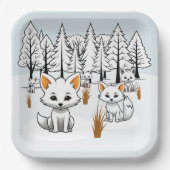 Arktische Füchse - Winterlandschaft Pappteller (Vorderseite)
