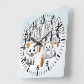 Arktische Füchse - Winterlandschaft Quadratische Wanduhr (Winkel)