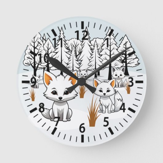 Arktische Füchse - Winterlandschaft Runde Wanduhr (Vorderseite)