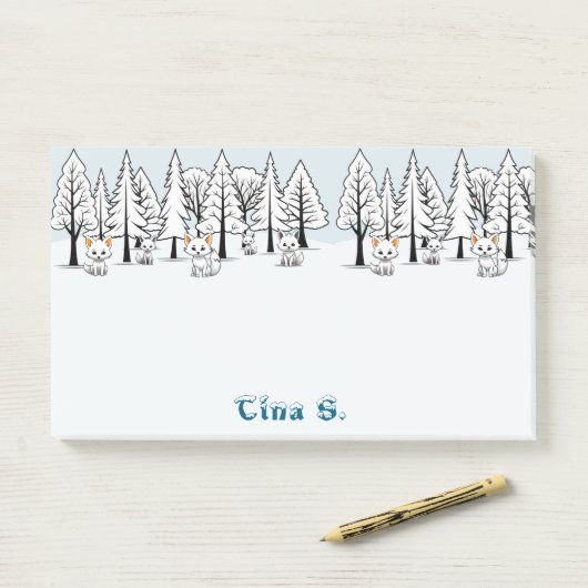 Arktische Füchse - Winterlandschaft - Schneeflocke Post-it Klebezettel (Auf Schreibtisch)