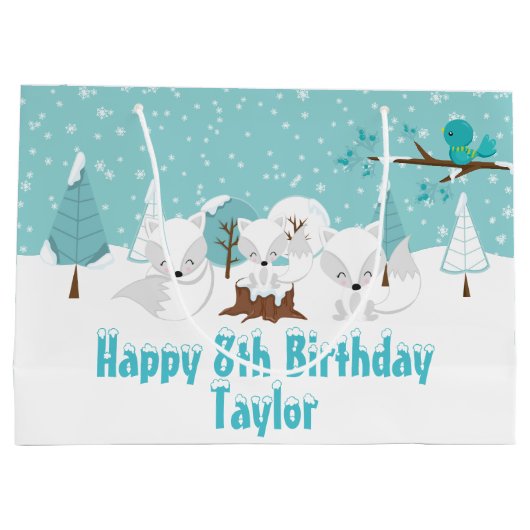 Arktische Füchse Winterwald Happy Birthday Große Große Geschenktüte (Rückseite)