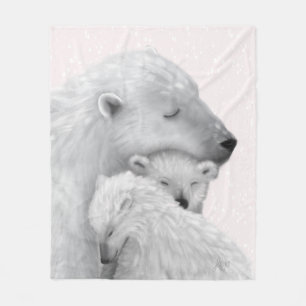 Arktische Liebe: Polar Bear Family in Pink Hues Fleecedecke