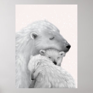 Arktische Liebe: Polar Bear Family in Pink Hues Poster