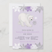 Arktische Lila Polar Bear Babydusche Einladung (Vorderseite)