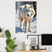 Arktische Majestät: Weißer Wolf im Schnee Poster (Heimbüro)