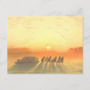 Arktische Schlittenexpedition-Midnight-Sun-Lithogr Feiertagspostkarte