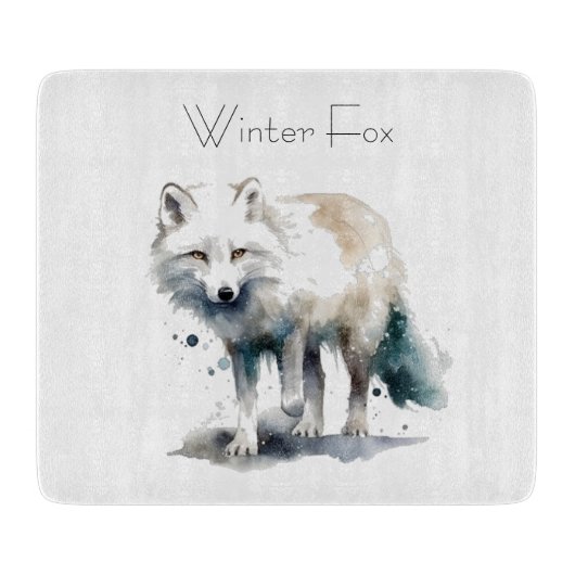 Arktische Schönheit: Winter Fox Custom Schneidebrett (Vorderseite)