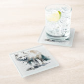 Arktische Schönheit: Winter Fox Glasuntersetzer (Schrägansicht)