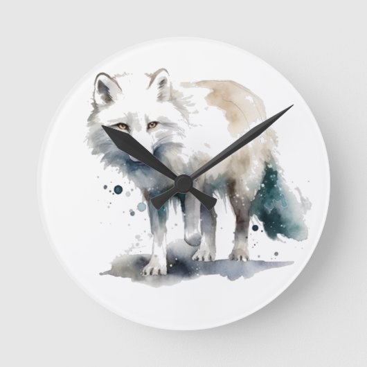 Arktische Schönheit: Winter Fox Runde Wanduhr (Vorderseite)
