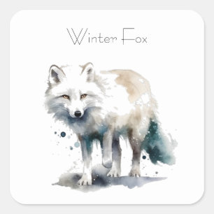 Arktische Schönheit: Winterfuchs individuell Quadratischer Aufkleber