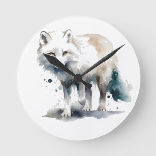 Arktische Schönheit: Winterfuchs Runde Wanduhr