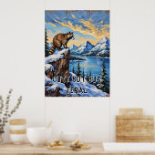 Arktische Sicht: Raccoon Über dem Eisbound Lake Poster (Küche)