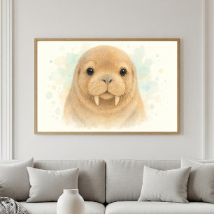 Arktische Süsse: Sweet Watercolor Walrus Portrait Poster