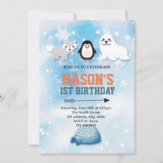 Arktische Tier-Party Einladung (Vorderseite)