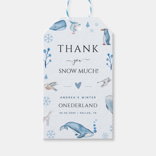 Arktische Tiere Blue Winter Onederland 1. Geburtst Geschenkanhänger (Vorderseite)