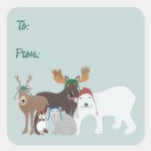 Arktische Tiere in den Winterhütten Weihnachten bi Quadratischer Aufkleber (Vorderseite)