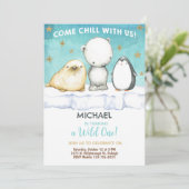 Arktische Tiere Junge Geburtstag einladen. Einladung (Stehend Vorderseite)