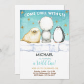 Arktische Tiere Junge Geburtstag einladen. Einladung (Vorne/Hinten)