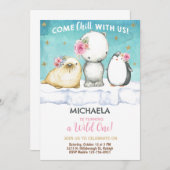 Arktische Tiere Mädchen zum Geburtstag einladen. Einladung (Vorne/Hinten)