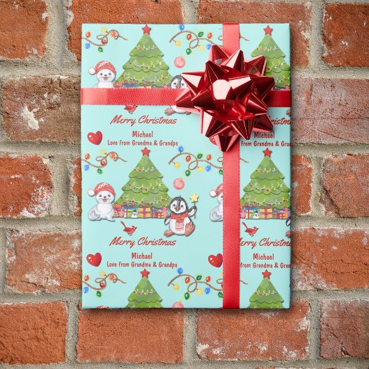 Arktische Tiere Weihnachtsbaum Großkind Geschenkpapier