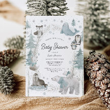 Arktische Tiere Winter Baby Shower Einladungskarte