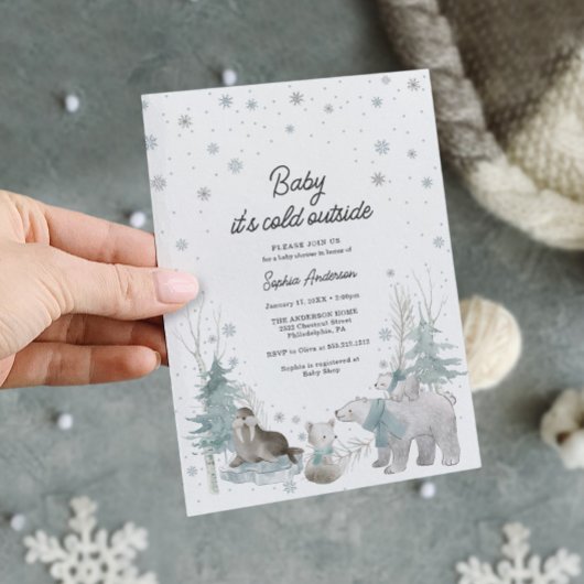 Arktische Tiere Winter Baby Shower Einladungskarte Einladung