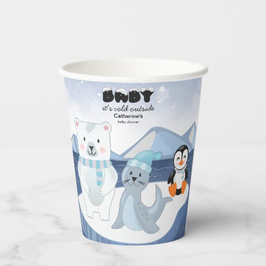 Arktische Tiere Winter Wonderland Babydusche Pappbecher (Rückseite)