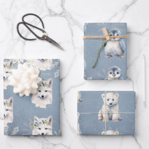 Arktische Tiere Winterschneeflocke Geschenkpapier Set