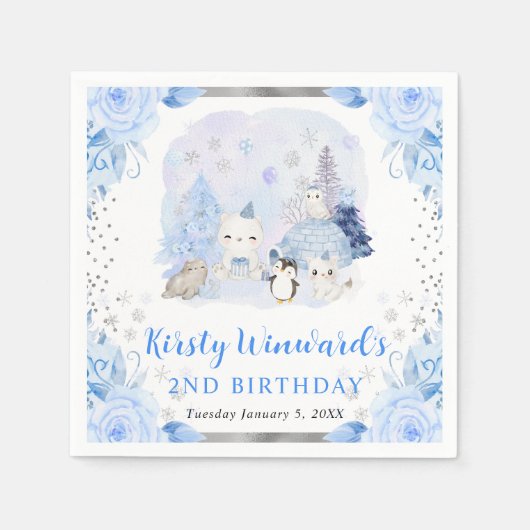 Arktische Wassertiere Blumentiere Kindergeburtstag Serviette (Vorderseite)