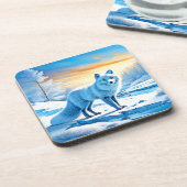 Arktische Winterfoxschnee Getränkeuntersetzer (Linke Seite)