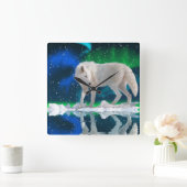 Arktische Wolf-, Schnee-u. Aurora-Tier-Kunst-Uhr Quadratische Wanduhr (Zuhause)