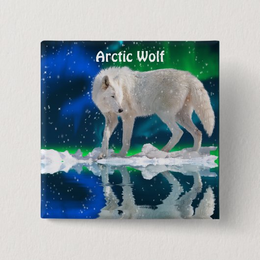 Arktische Wolf- und Aurora-Wildlife-Fan-Button Button (Vorderseite)