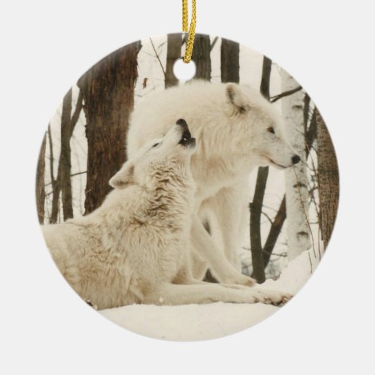 Arktische Wölfe im Winter Keramik Ornament (Vorne)