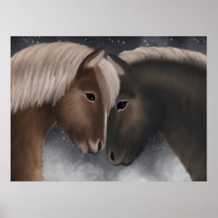 Arktische Zuneigung: Isländische Pferde in Snowy E Poster