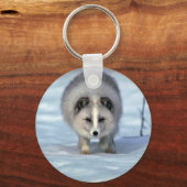 Arktischer Fox auf Schnee Schlüsselanhänger (Vorderseite)
