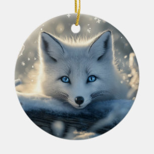 Arktischer Fox mit mesmerisierenden blauen Augen Keramik Ornament