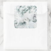 Arktischer Fox stürmender Winter-Waldlandschneestu Quadratischer Aufkleber (Tasche)